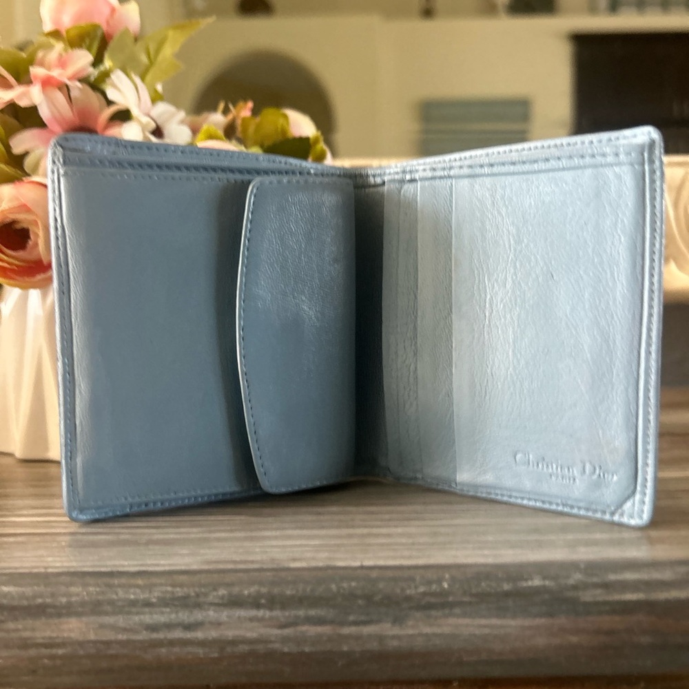 Dior Rare Dusty Sky Blue Soft Lambskin Genuine Leather Compact Wallet Purse - Picture 11 of 12